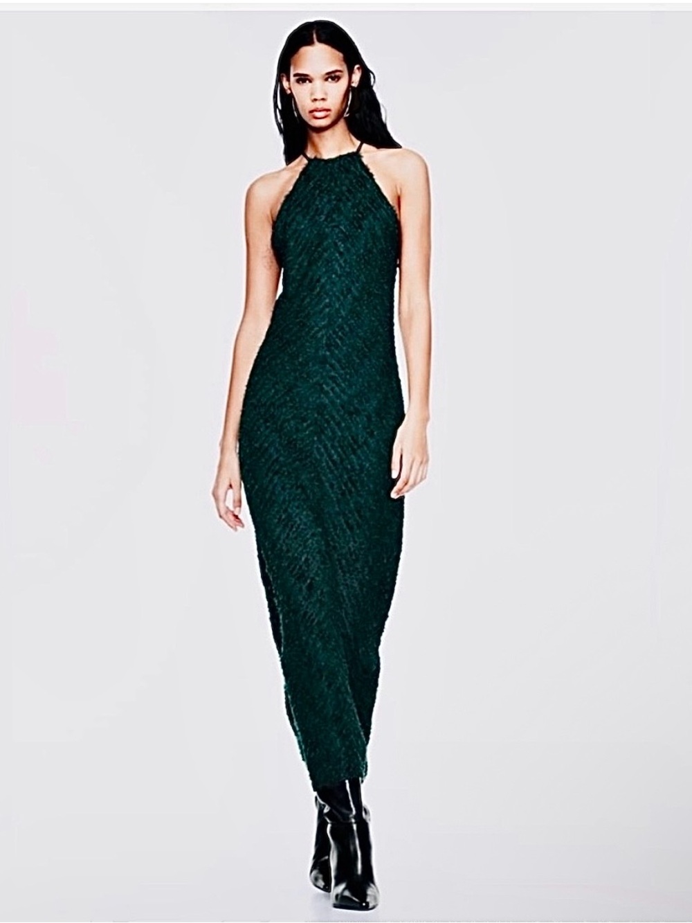 Zara halter maxi green dress with fringe sz.S